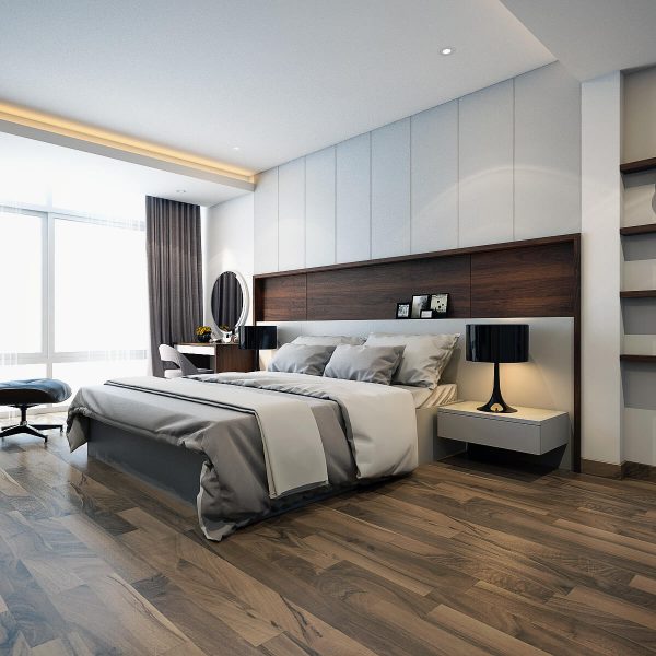 phòng ngủ rộng sàn gỗ sang trọng